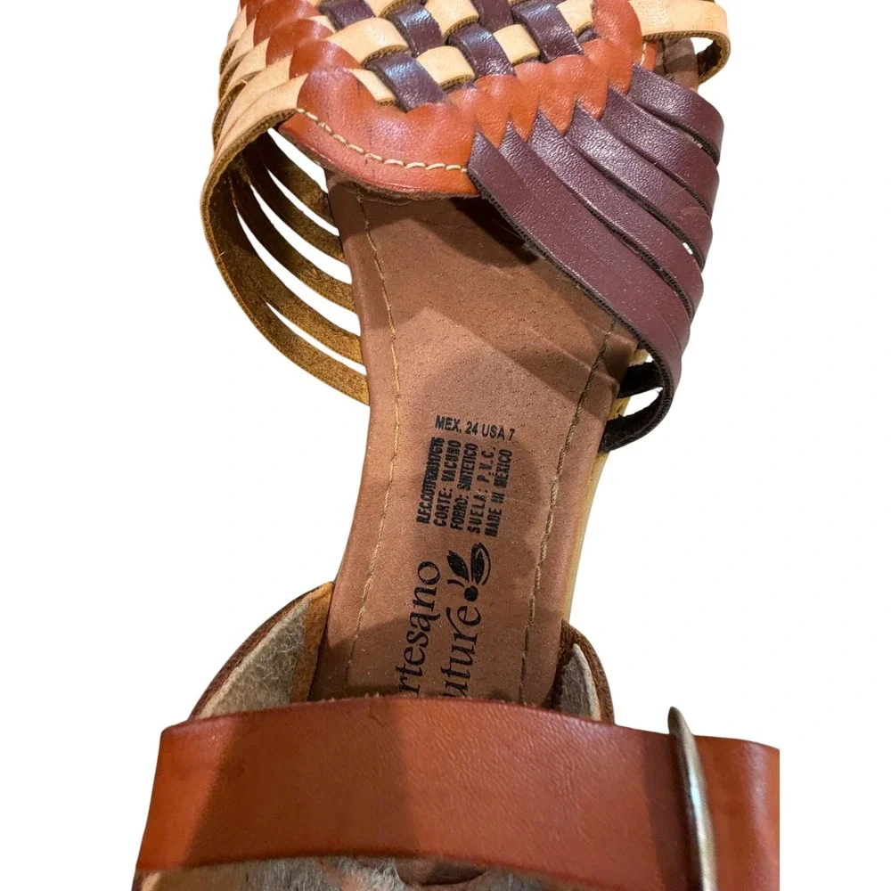 Artesano Couture Womens Leather Huarache Sandals Woven Boho Flats Brown 7 Mexico